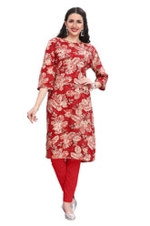 Floral Print Kurta For Women With Hand Embroidery Motifs